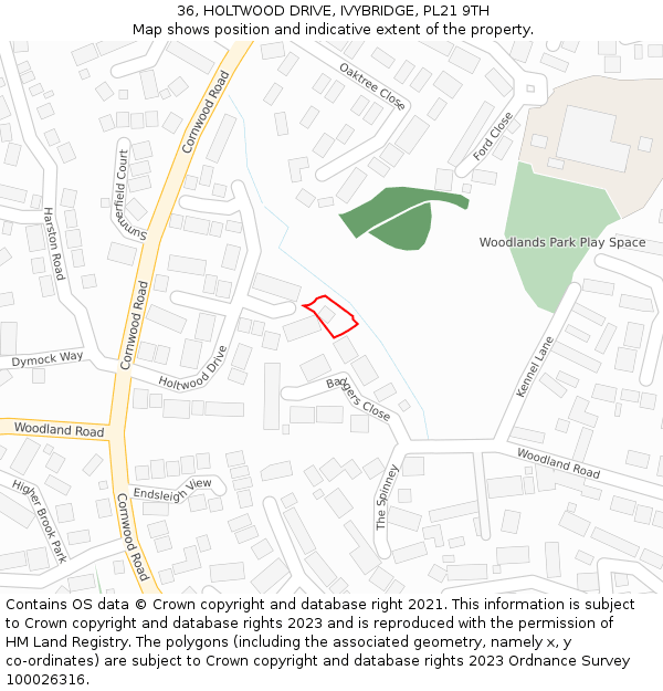 36, HOLTWOOD DRIVE, IVYBRIDGE, PL21 9TH: Location map and indicative extent of plot
