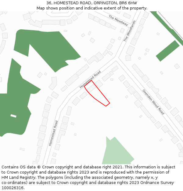 36, HOMESTEAD ROAD, ORPINGTON, BR6 6HW: Location map and indicative extent of plot