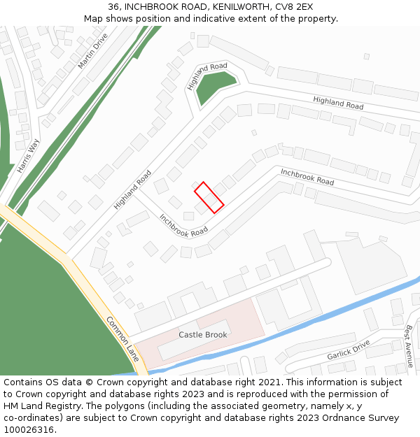 36, INCHBROOK ROAD, KENILWORTH, CV8 2EX: Location map and indicative extent of plot