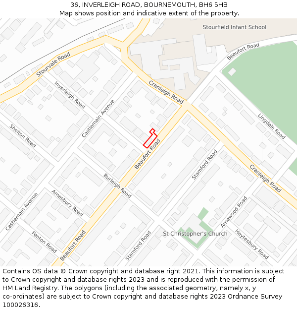 36, INVERLEIGH ROAD, BOURNEMOUTH, BH6 5HB: Location map and indicative extent of plot