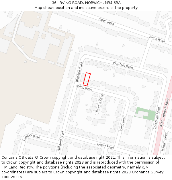 36, IRVING ROAD, NORWICH, NR4 6RA: Location map and indicative extent of plot