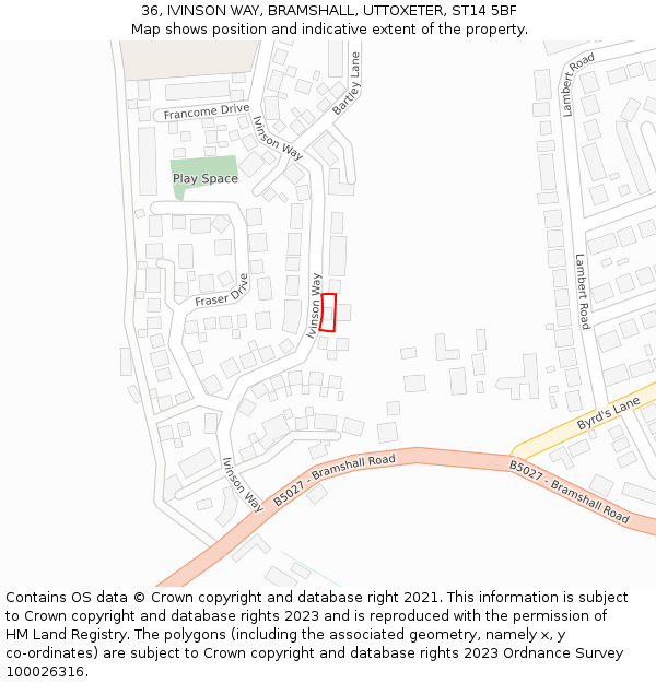 36, IVINSON WAY, BRAMSHALL, UTTOXETER, ST14 5BF: Location map and indicative extent of plot