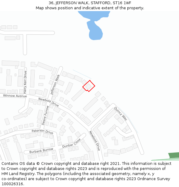 36, JEFFERSON WALK, STAFFORD, ST16 1WF: Location map and indicative extent of plot