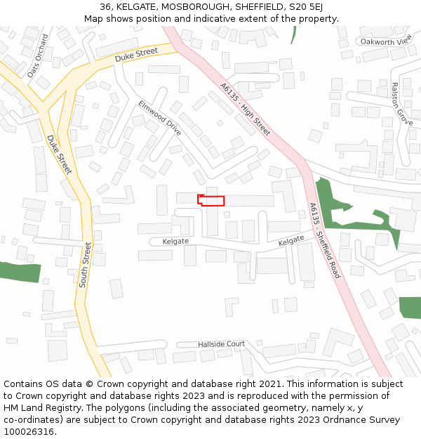 36, KELGATE, MOSBOROUGH, SHEFFIELD, S20 5EJ: Location map and indicative extent of plot