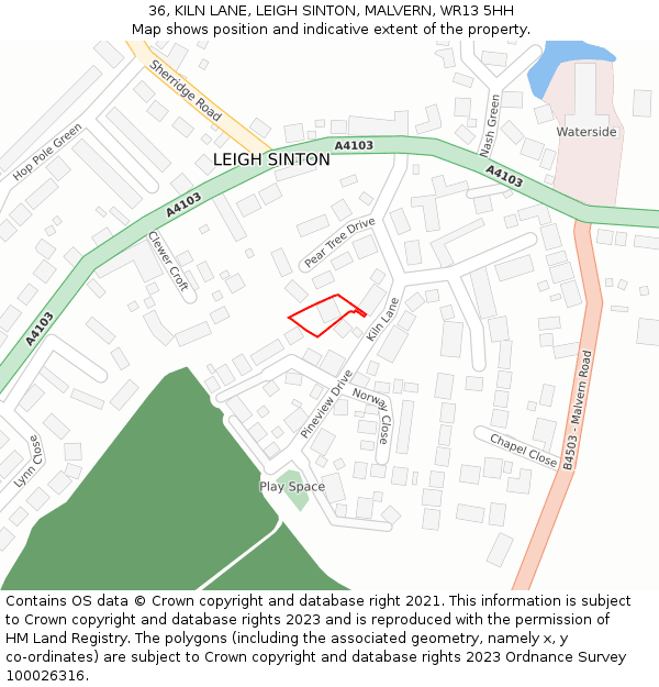 36, KILN LANE, LEIGH SINTON, MALVERN, WR13 5HH: Location map and indicative extent of plot