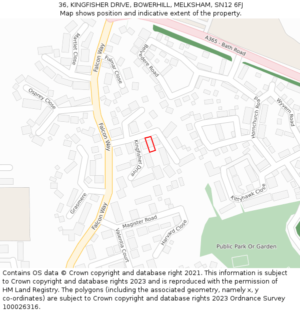 36, KINGFISHER DRIVE, BOWERHILL, MELKSHAM, SN12 6FJ: Location map and indicative extent of plot