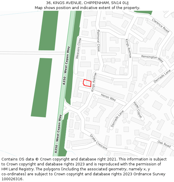 36, KINGS AVENUE, CHIPPENHAM, SN14 0UJ: Location map and indicative extent of plot