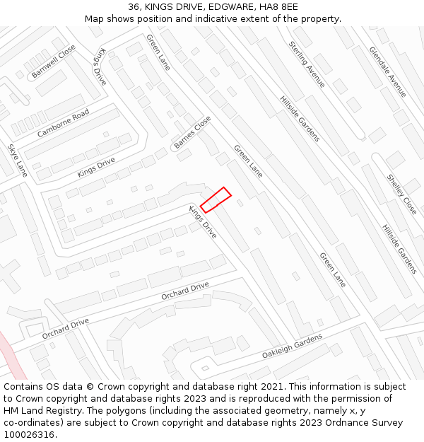 36, KINGS DRIVE, EDGWARE, HA8 8EE: Location map and indicative extent of plot