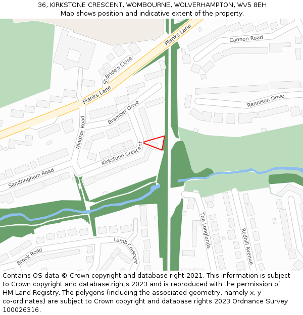 36, KIRKSTONE CRESCENT, WOMBOURNE, WOLVERHAMPTON, WV5 8EH: Location map and indicative extent of plot