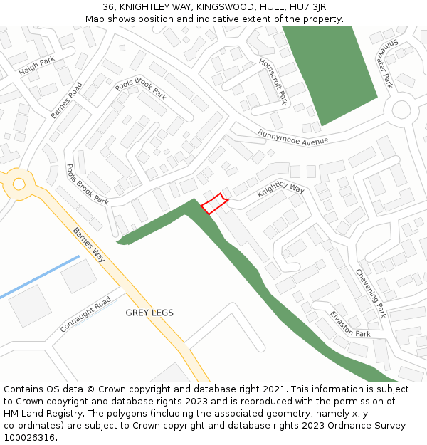 36, KNIGHTLEY WAY, KINGSWOOD, HULL, HU7 3JR: Location map and indicative extent of plot