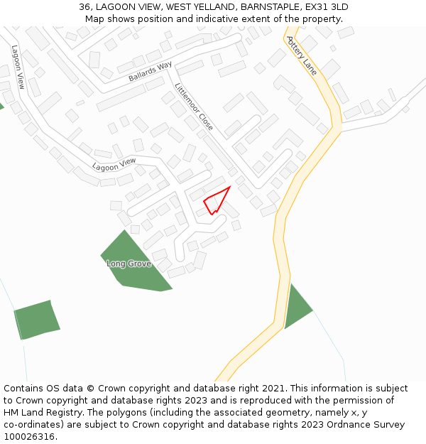 36, LAGOON VIEW, WEST YELLAND, BARNSTAPLE, EX31 3LD: Location map and indicative extent of plot