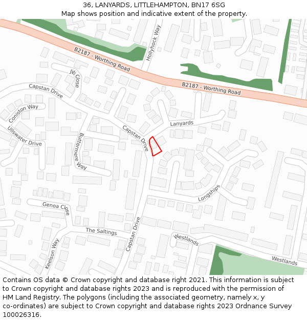 36, LANYARDS, LITTLEHAMPTON, BN17 6SG: Location map and indicative extent of plot