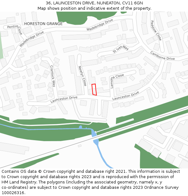 36, LAUNCESTON DRIVE, NUNEATON, CV11 6GN: Location map and indicative extent of plot