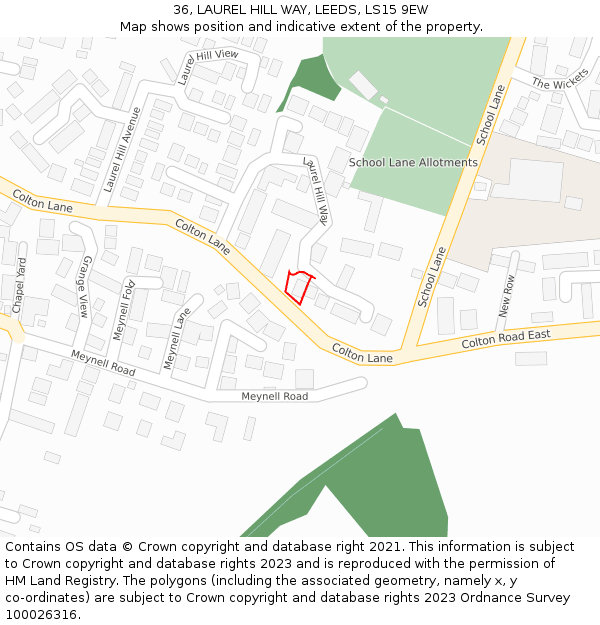 36, LAUREL HILL WAY, LEEDS, LS15 9EW: Location map and indicative extent of plot