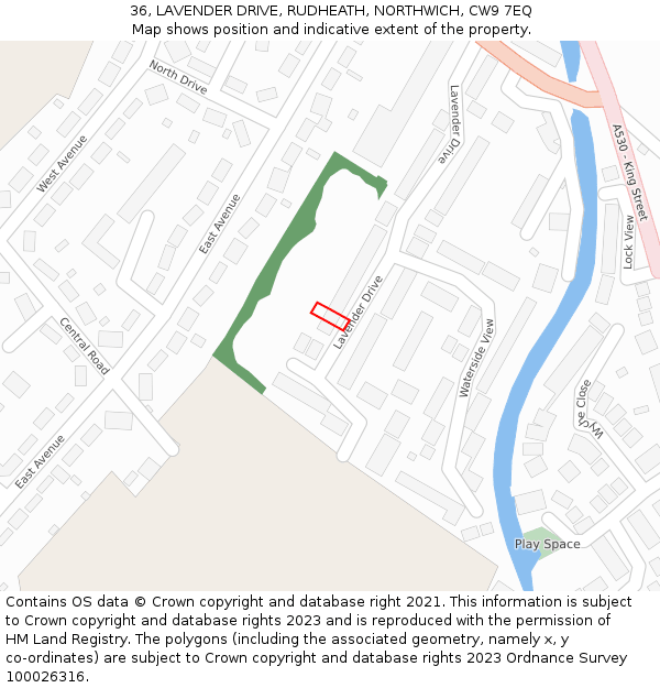 36, LAVENDER DRIVE, RUDHEATH, NORTHWICH, CW9 7EQ: Location map and indicative extent of plot