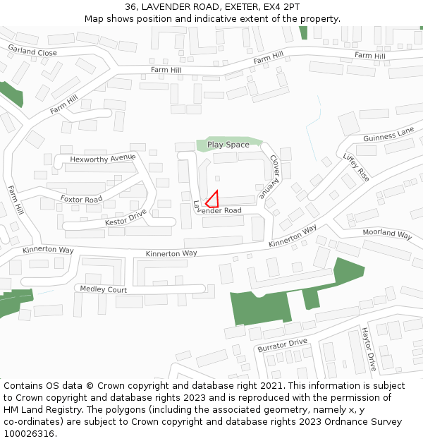 36, LAVENDER ROAD, EXETER, EX4 2PT: Location map and indicative extent of plot