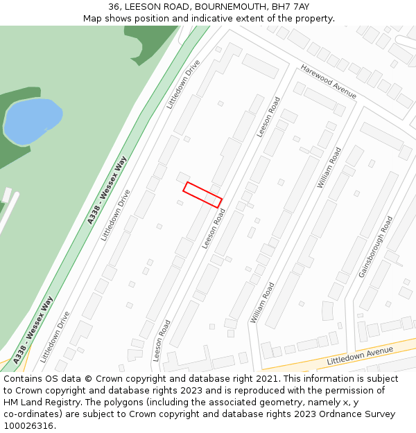 36, LEESON ROAD, BOURNEMOUTH, BH7 7AY: Location map and indicative extent of plot
