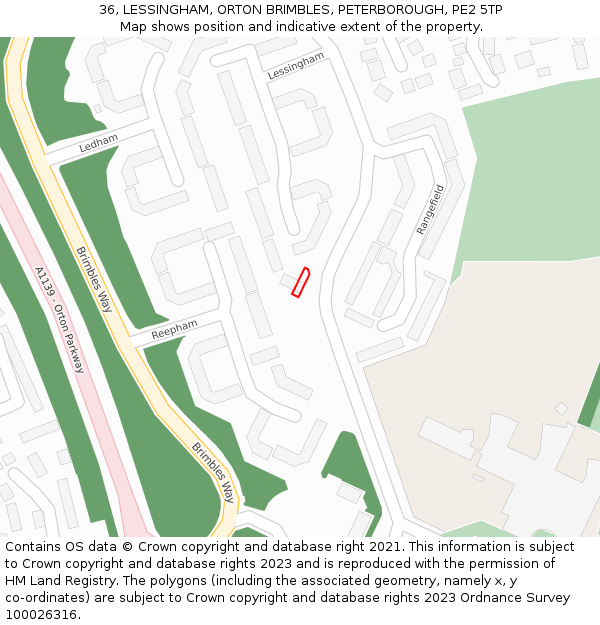36, LESSINGHAM, ORTON BRIMBLES, PETERBOROUGH, PE2 5TP: Location map and indicative extent of plot