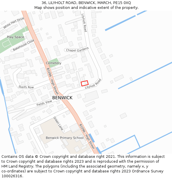 36, LILYHOLT ROAD, BENWICK, MARCH, PE15 0XQ: Location map and indicative extent of plot
