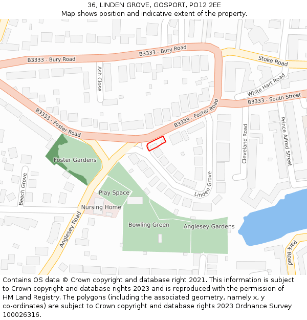 36, LINDEN GROVE, GOSPORT, PO12 2EE: Location map and indicative extent of plot