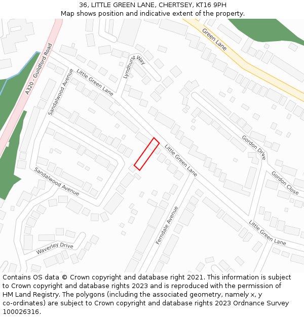 36, LITTLE GREEN LANE, CHERTSEY, KT16 9PH: Location map and indicative extent of plot
