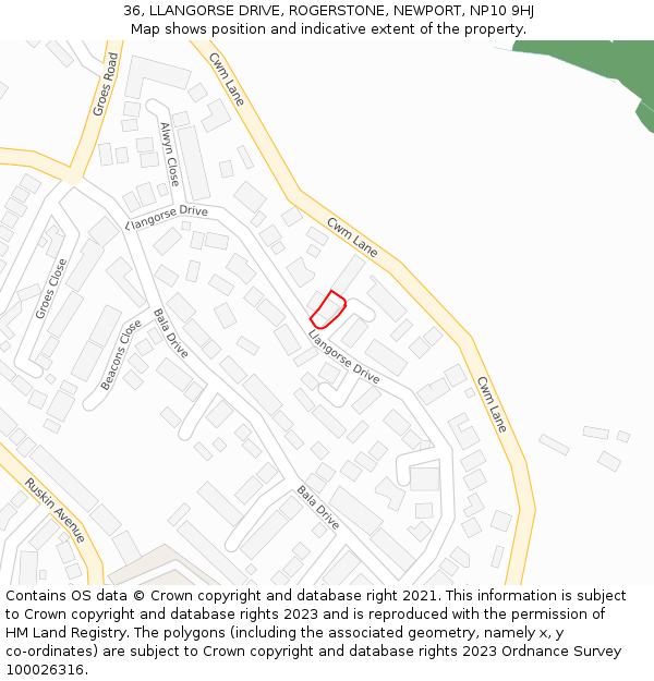 36, LLANGORSE DRIVE, ROGERSTONE, NEWPORT, NP10 9HJ: Location map and indicative extent of plot