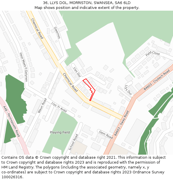 36, LLYS DOL, MORRISTON, SWANSEA, SA6 6LD: Location map and indicative extent of plot