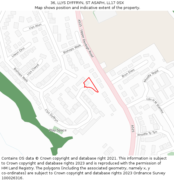 36, LLYS DYFFRYN, ST ASAPH, LL17 0SX: Location map and indicative extent of plot