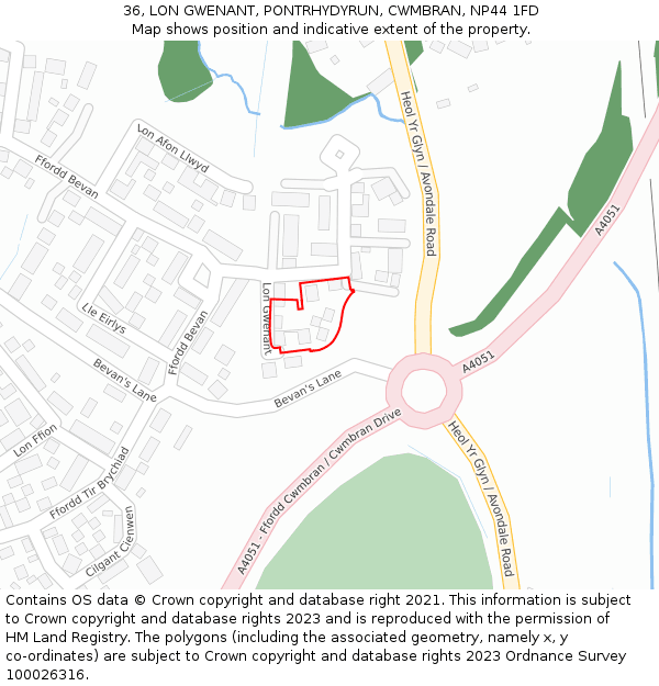 36, LON GWENANT, PONTRHYDYRUN, CWMBRAN, NP44 1FD: Location map and indicative extent of plot
