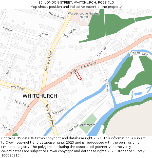 36, LONDON STREET, WHITCHURCH, RG28 7LQ: Location map and indicative extent of plot