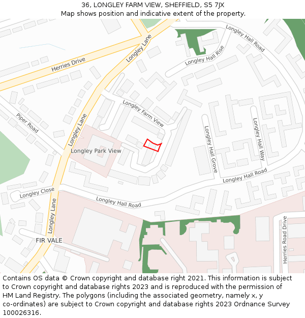 36, LONGLEY FARM VIEW, SHEFFIELD, S5 7JX: Location map and indicative extent of plot