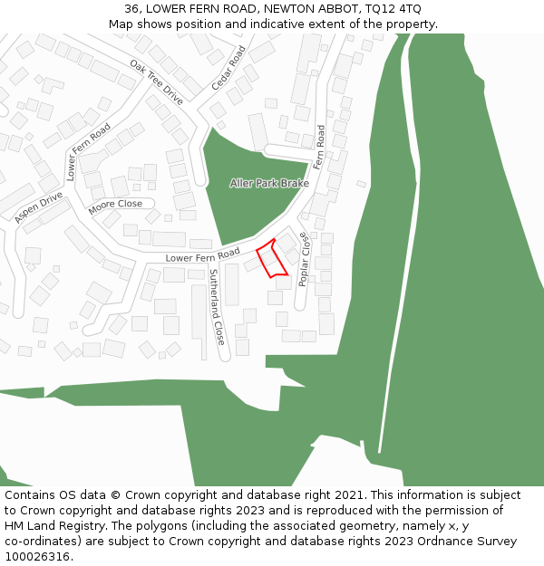 36, LOWER FERN ROAD, NEWTON ABBOT, TQ12 4TQ: Location map and indicative extent of plot