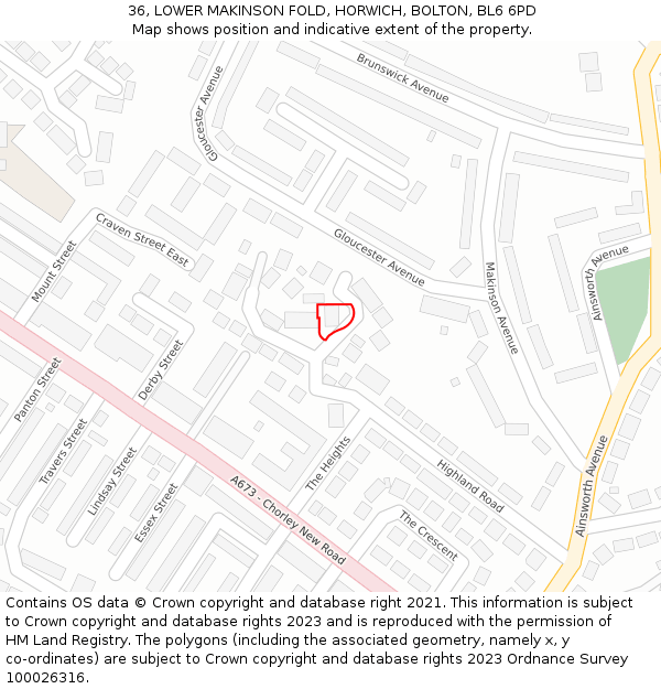 36, LOWER MAKINSON FOLD, HORWICH, BOLTON, BL6 6PD: Location map and indicative extent of plot
