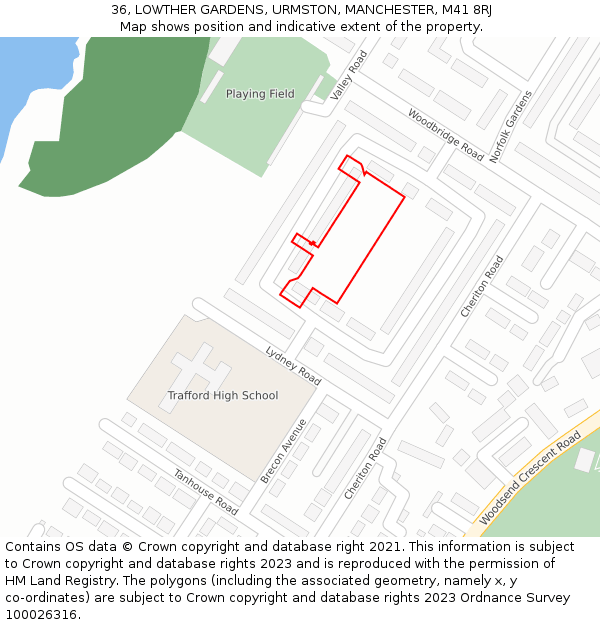 36, LOWTHER GARDENS, URMSTON, MANCHESTER, M41 8RJ: Location map and indicative extent of plot