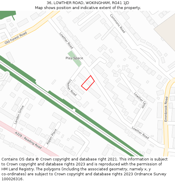 36, LOWTHER ROAD, WOKINGHAM, RG41 1JD: Location map and indicative extent of plot