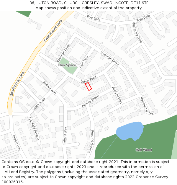 36, LUTON ROAD, CHURCH GRESLEY, SWADLINCOTE, DE11 9TF: Location map and indicative extent of plot