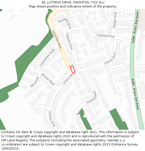 36, LUTYENS DRIVE, PAIGNTON, TQ3 3LU: Location map and indicative extent of plot