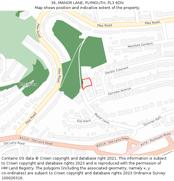 36, MANOR LANE, PLYMOUTH, PL3 6DN: Location map and indicative extent of plot