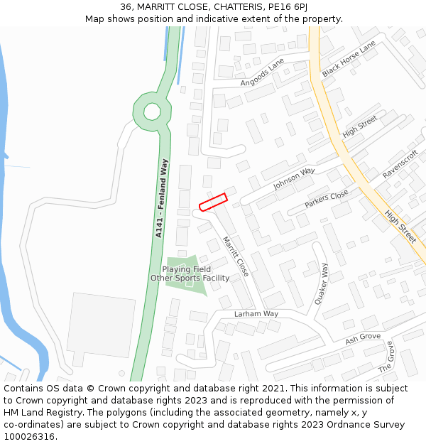 36, MARRITT CLOSE, CHATTERIS, PE16 6PJ: Location map and indicative extent of plot