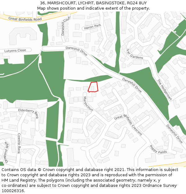 36, MARSHCOURT, LYCHPIT, BASINGSTOKE, RG24 8UY: Location map and indicative extent of plot