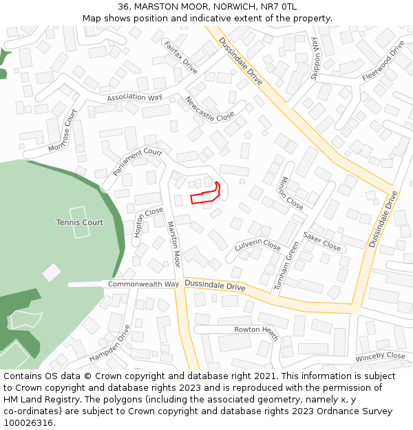 36, MARSTON MOOR, NORWICH, NR7 0TL: Location map and indicative extent of plot