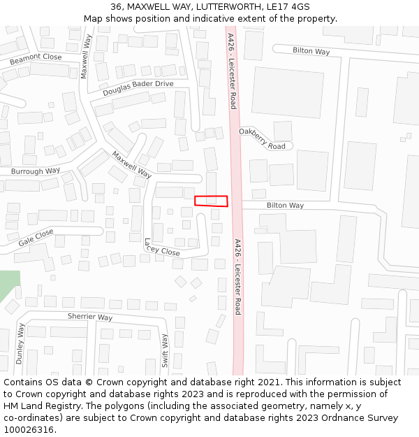 36, MAXWELL WAY, LUTTERWORTH, LE17 4GS: Location map and indicative extent of plot
