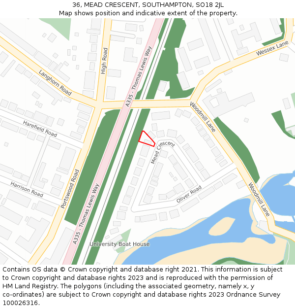 36, MEAD CRESCENT, SOUTHAMPTON, SO18 2JL: Location map and indicative extent of plot