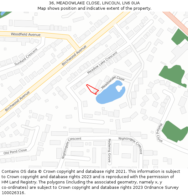 36, MEADOWLAKE CLOSE, LINCOLN, LN6 0UA: Location map and indicative extent of plot
