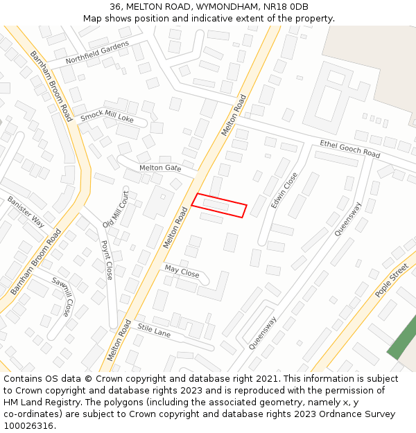 36, MELTON ROAD, WYMONDHAM, NR18 0DB: Location map and indicative extent of plot