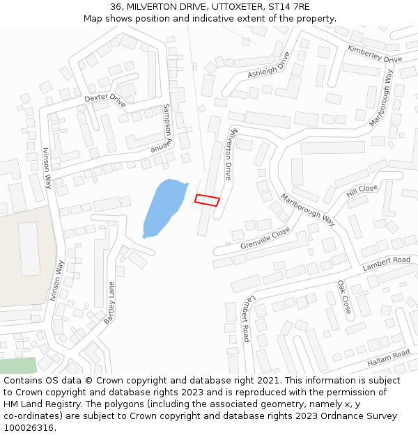 36, MILVERTON DRIVE, UTTOXETER, ST14 7RE: Location map and indicative extent of plot