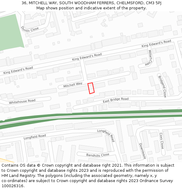 36, MITCHELL WAY, SOUTH WOODHAM FERRERS, CHELMSFORD, CM3 5PJ: Location map and indicative extent of plot