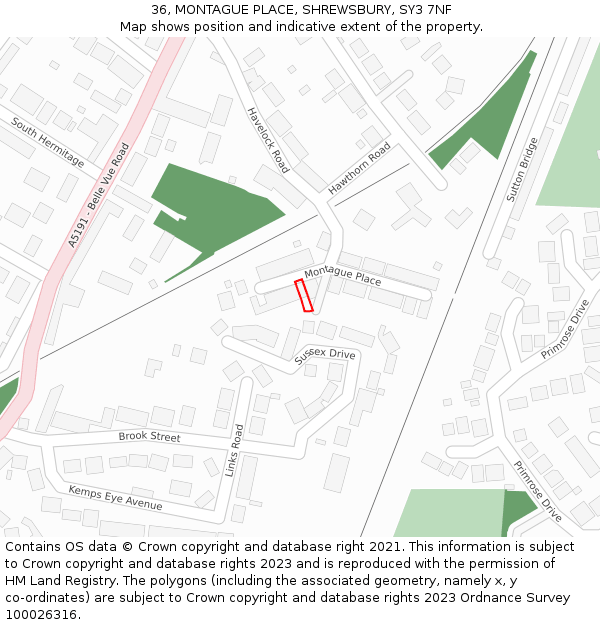 36, MONTAGUE PLACE, SHREWSBURY, SY3 7NF: Location map and indicative extent of plot