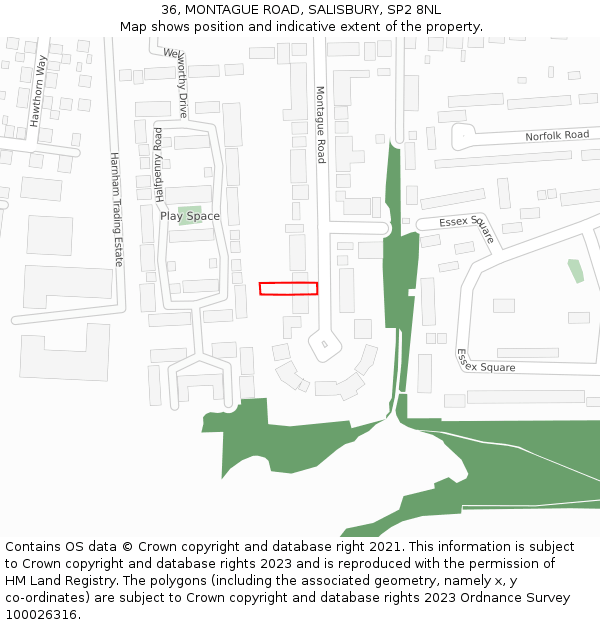 36, MONTAGUE ROAD, SALISBURY, SP2 8NL: Location map and indicative extent of plot