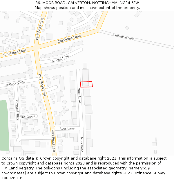 36, MOOR ROAD, CALVERTON, NOTTINGHAM, NG14 6FW: Location map and indicative extent of plot